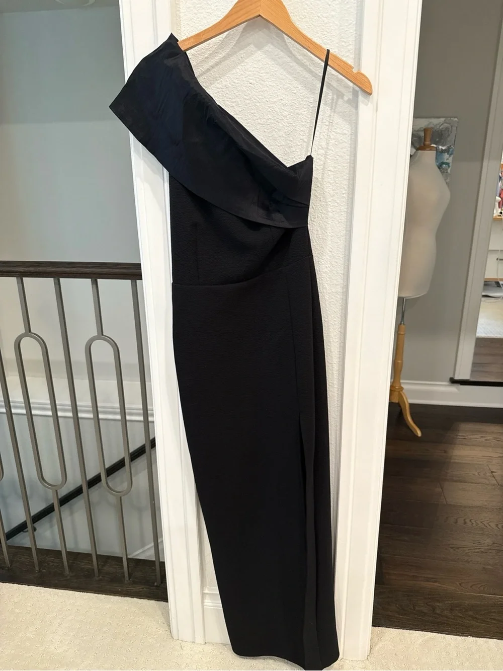 One-Shoulder Black Midi Dress